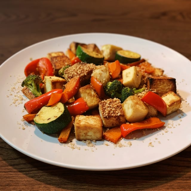 Fried Tofu with Mixed Vegetables.